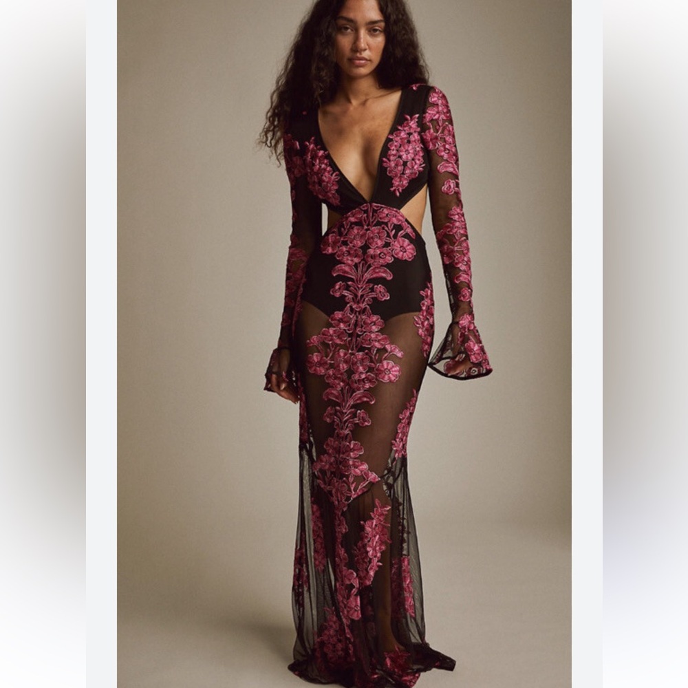 For Love and Lemons Temecula Black and Pink Floral Dress